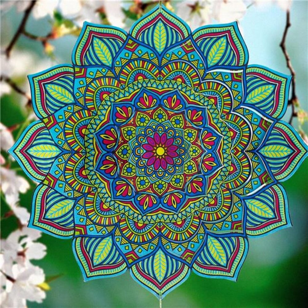 Wind Spinners for Yard and Garden Decor, 12" Mandala Metal Stainless Steel